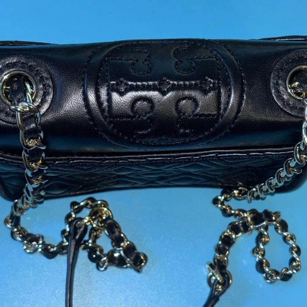 Tory Burch Fleming black soft leather quilted convertible purse crossbod shouldr